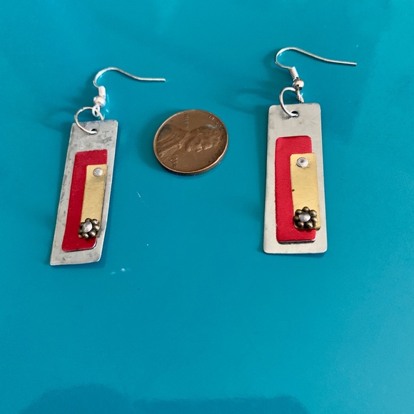 Funky Silver Tone Distressed Artesian Earrings - Steampunk Earrings - OOAK - Picture 2 of 6